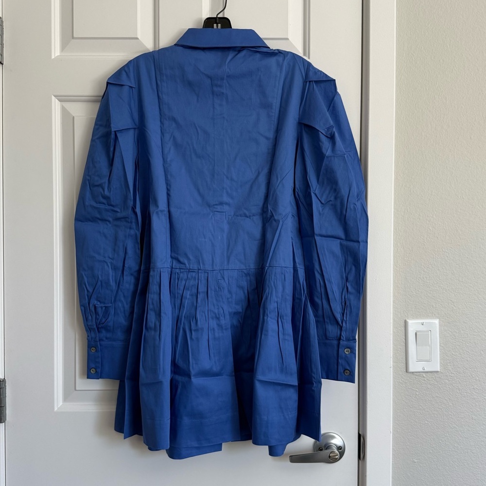 Harshman Esme Pleated Puff-Sleeve Mini Shirtdress - Size M - Indigo Blue - NWT - Picture 7 of 9